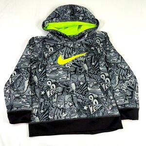 Nike Kids Hoodie Size 7 - Black Grey and Neon Yellow Therma-Fit